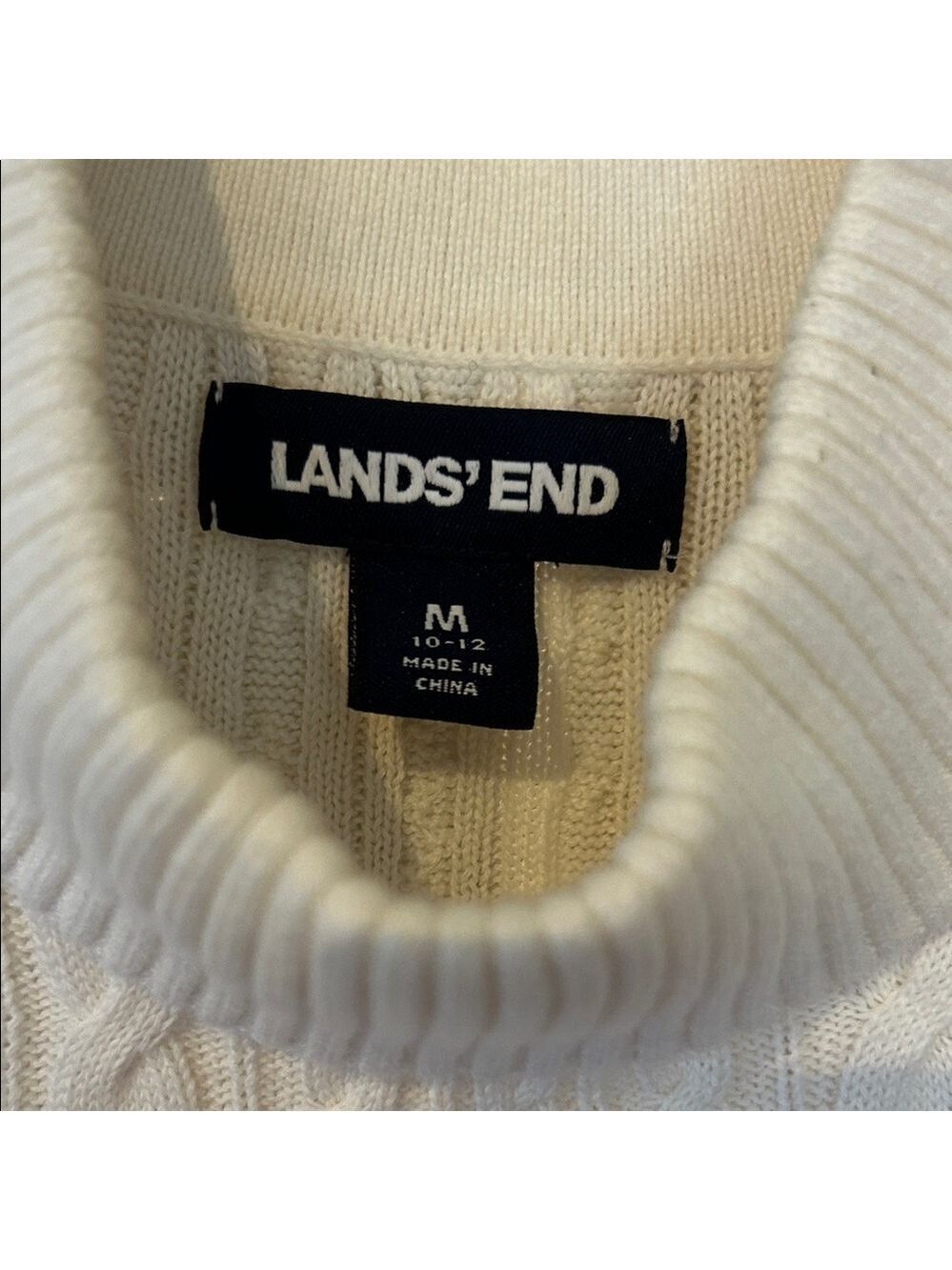 Lands' End Women's Cream Cable Knit Turtleneck Sweater | size Medium - Picture 3 of 4
